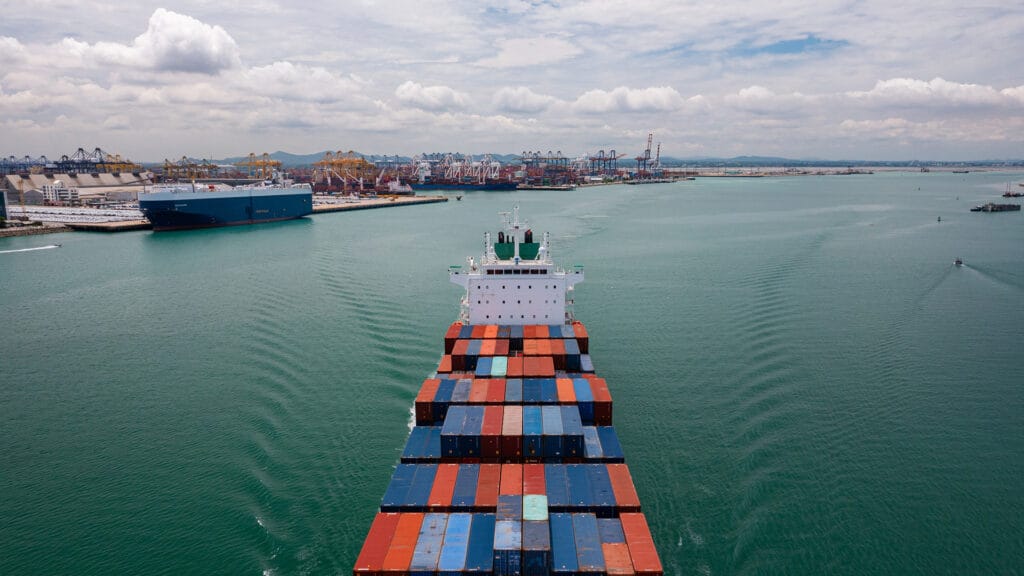 Aerial view of a large cargo ship