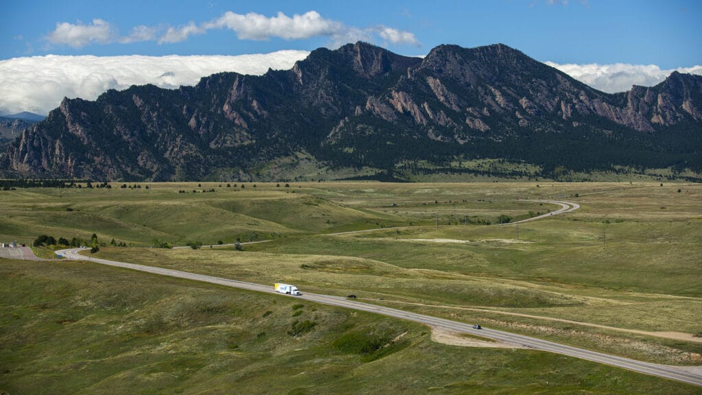 Drone view of Christofferson Moving & Storage making a long-distance move within the U.S.